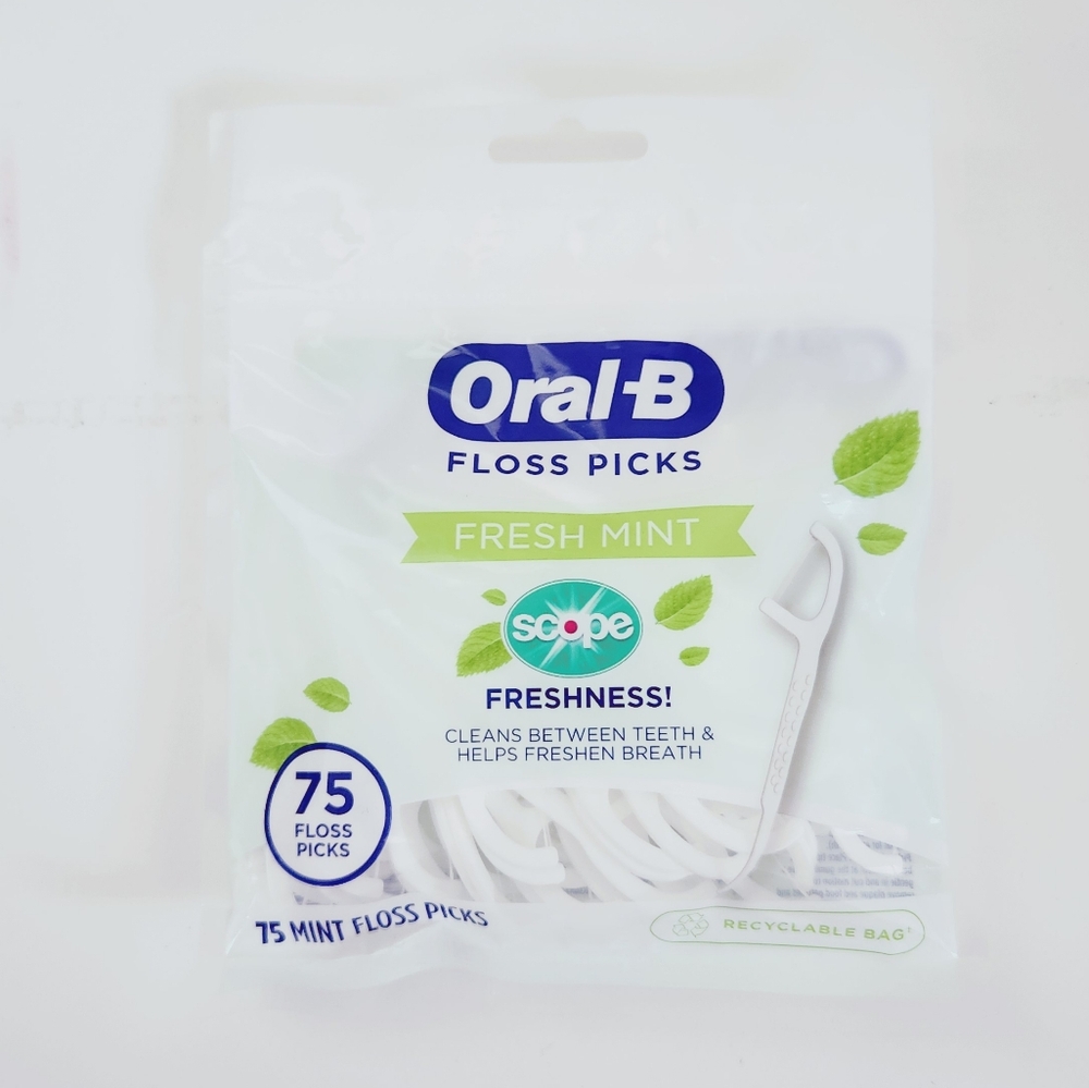 ⭐4/$15 Oral-B Burst of Scope Dental Floss Picks Fresh Mint 75CT